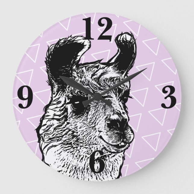 Trendy Niedlich Llama Illustration & Triangle Große Wanduhr (Vorderseite)