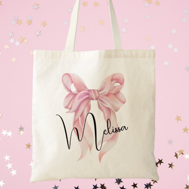 Trendy Niedlich Modern Girls Wasserfarben Rosa Bow Tragetasche (Von Creator hochgeladen)