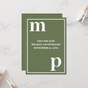 Trendy Niedlich Monogram Olive Green Save the Date Einladung