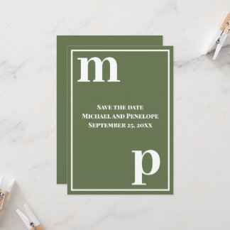 Trendy Niedlich Monogram Olive Green Save the Date Einladung