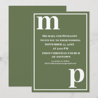 Trendy Niedlich Monogram Olive Green Wedding Einladung