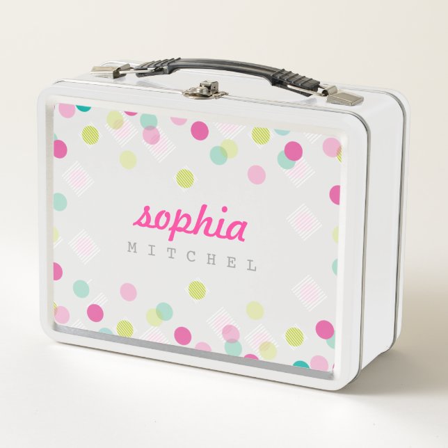 TRENDY niedlich polka dot confetti muster pink grü Metall Brotdose (Vorderseite)