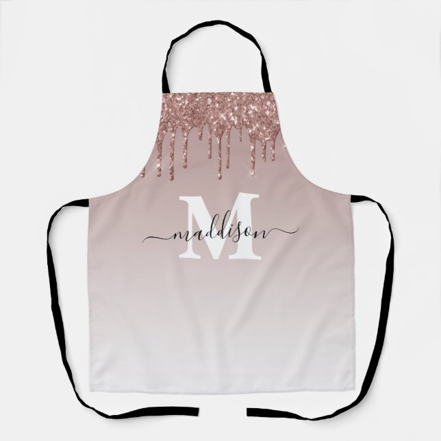 Trendy Niedlich Rose Gold Driving Glitzer Monogram Schürze (Vorderseite)