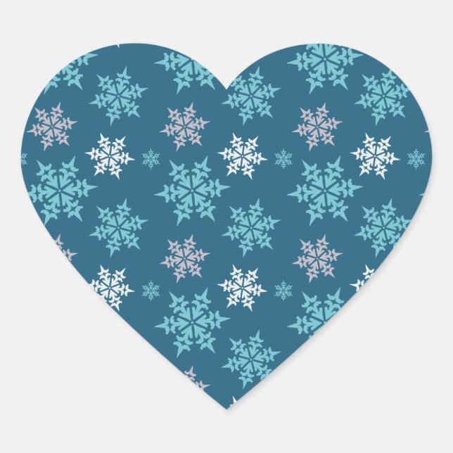 Trendy Niedlich Snowflake Muster in Blue Herz-Aufkleber (Vorderseite)