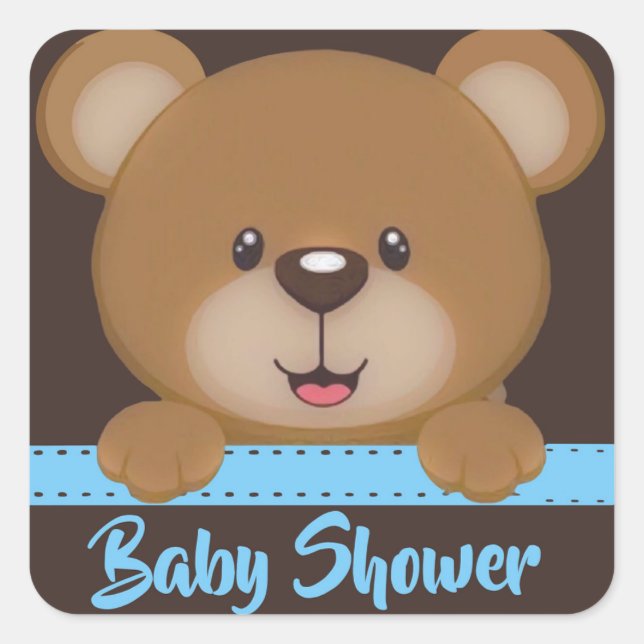 Trendy Niedlich Teddy Bear Boy Babydusche Quadratischer Aufkleber (Vorderseite)