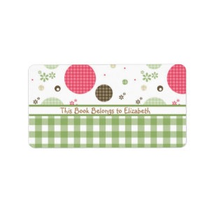 Trendy niedliche Gingham-Polka-Punkte mit Namen Adressaufkleber