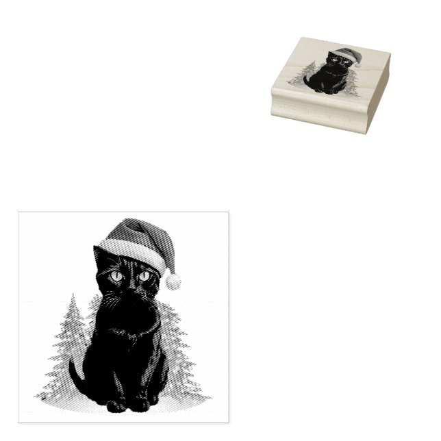 Trendy Niedliche Weihnachtsschwarze Katze in Weihn Gummistempel (Stempel)