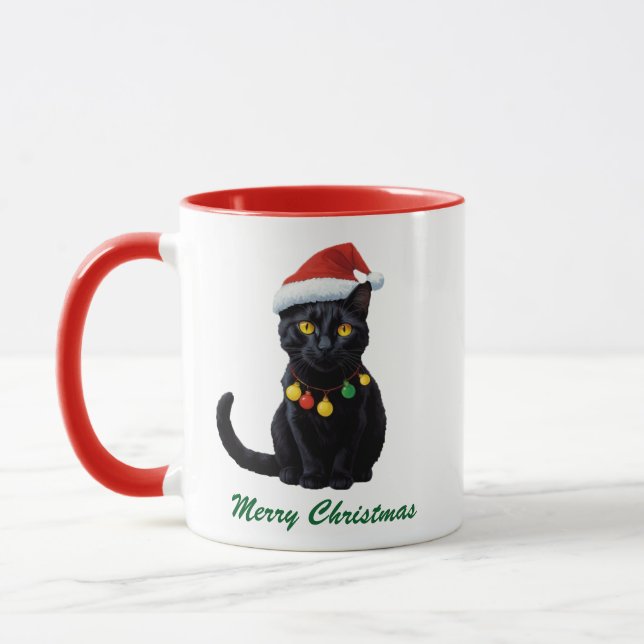 Trendy Niedliche Weihnachtsschwarze Katze in Weihn Tasse (Links)