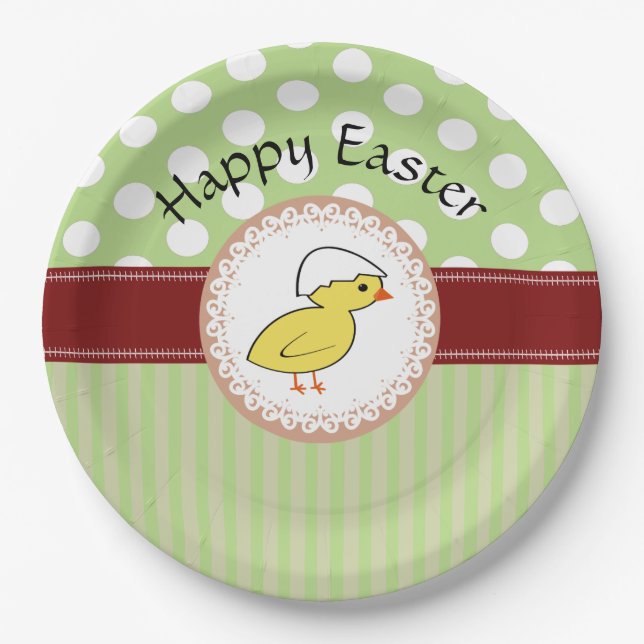 Trendy niedliches Girl-Hühnchen Osterfeier Pappteller (Vorderseite)