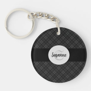 Trendy noir blanc tartan Personnaliser Monogramme