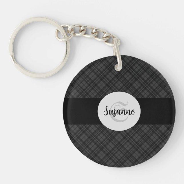 Trendy noir blanc tartan Personnaliser Monogramme (Devant)