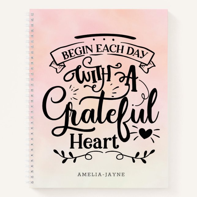 Trendy Ombre Dankful Heart Dankesblatt Journal Notizbuch (Vorderseite)
