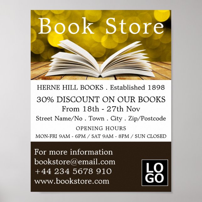 Trendy Open Book, Book Store Advertising Poster (Vorne)