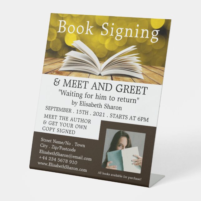 Trendy Open Book, Writers Book Signing Advertising Sockelschild (Vorderseite)