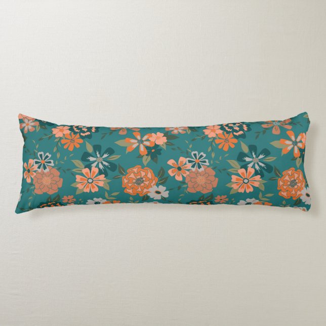 Trendy Orange Aquamarine Muster Blume Seitenschläferkissen (Vorderseite)