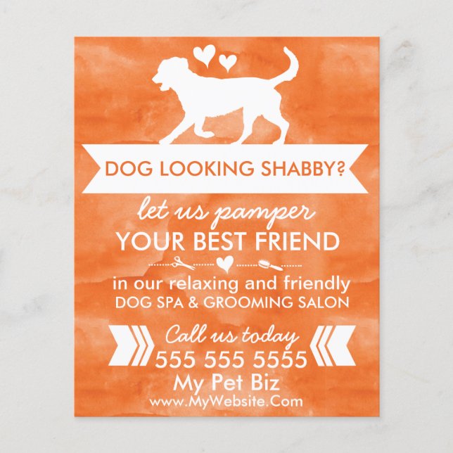 Trendy Orange Dog Grooming Flyer - personalisierba (Vorne)