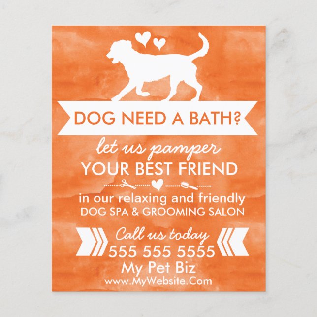 Trendy Orange Dog Grooming Flyer - personalisierba (Vorne)