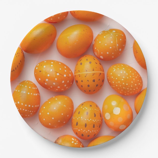 Trendy Orange Easter Eggs Pattern Paper  Pappteller (Vorderseite)