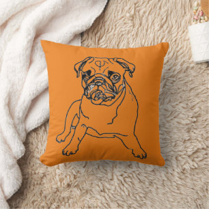 Trendy Orange Hipster Pug Dog Drawing Pillow Kissen