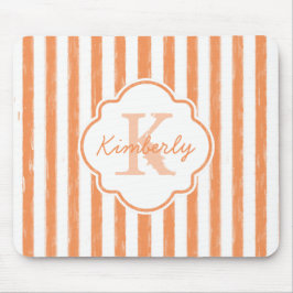 Trendy Orange Painted Stripes Monogramm und Name Mousepad
