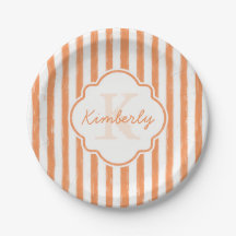 Trendy Orange Painted Stripes Monogramm und Name