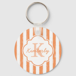 Trendy Orange Painted Stripes Monogramm und Name Schlüsselanhänger