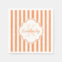 Trendy Orange Painted Stripes Monogramm und Name
