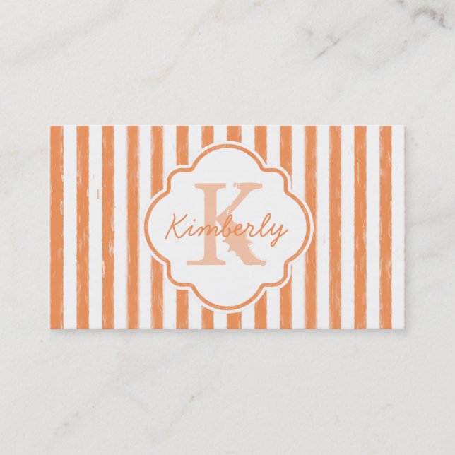 Trendy Orange Painted Stripes Monogramm und Name Visitenkarte (Vorderseite)