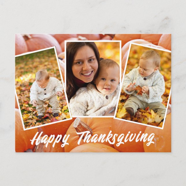 Trendy Orange Red Family Foto Erntedank Postkarte (Vorderseite)