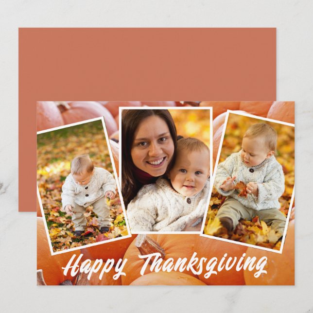 Trendy Orange Red Family Fotos Erntedank Card (Vorne/Hinten)