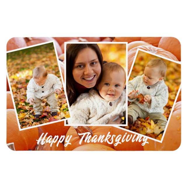 Trendy Orange Red Family Fotos Erntedank Magnet (Horizontal)