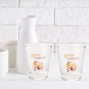 Trendy Orange & Red Give Danke & Pumpkin Schnapsglas
