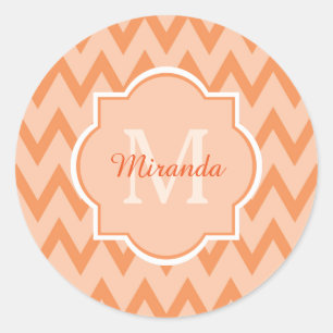 Trendy Orange Zickzack Zigzag Name und Monogram Runder Aufkleber