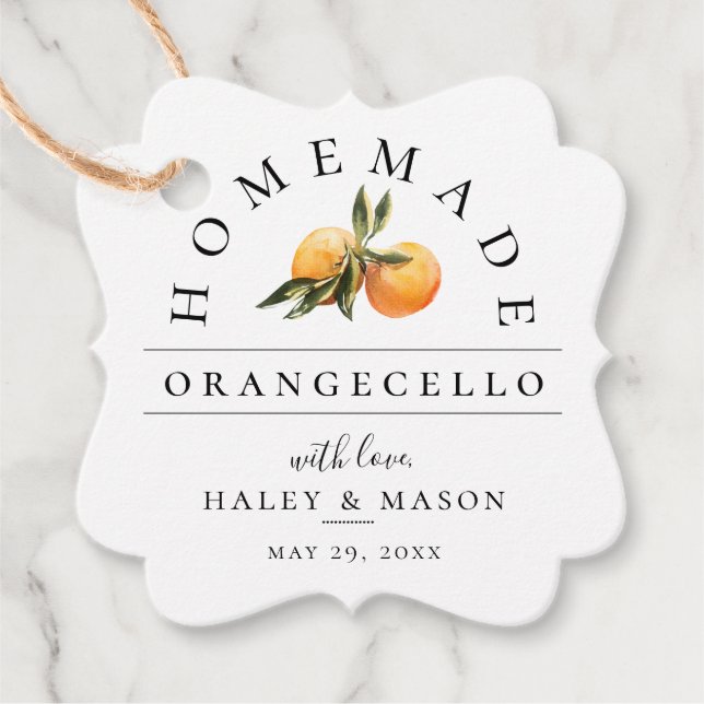 Trendy Orangecello Likör Wedding Geschenkanhänger (Vorderseite)