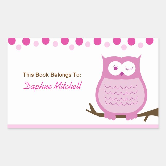 Trendy Owl (rosa) Custom Book Plate Aufkleber (Vorderseite)