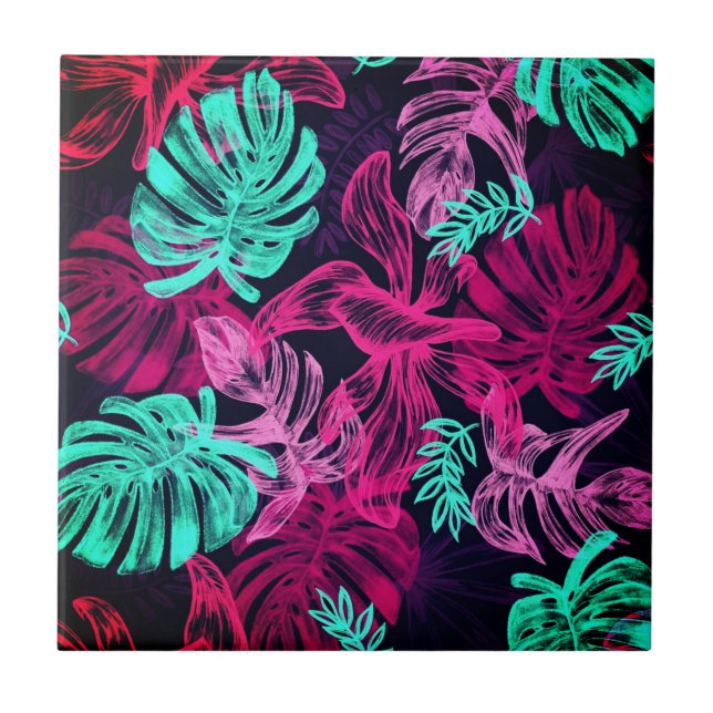 Trendy Palm Blätter Keramik Tile Fliese (Vorderseite)