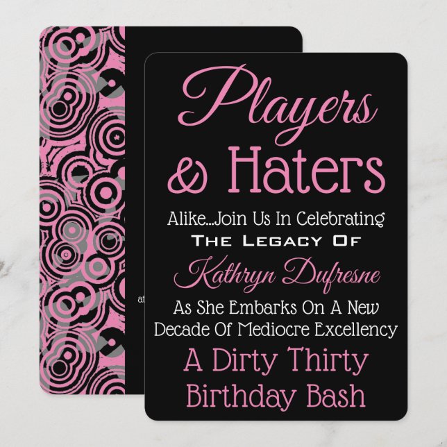 Trendy Party Einladung "Players & Haters" II (Vorne/Hinten)