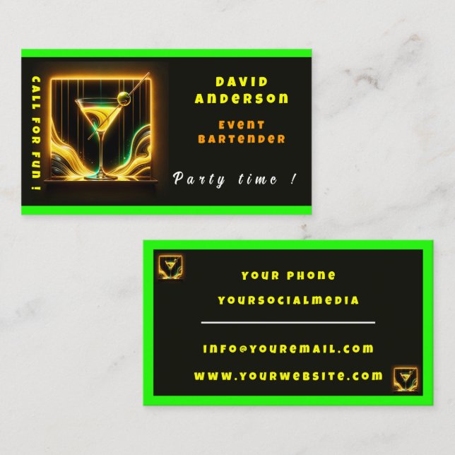 Trendy Party Time Neon Personalisiert Beruflich Visitenkarte (Vorne/Hinten)