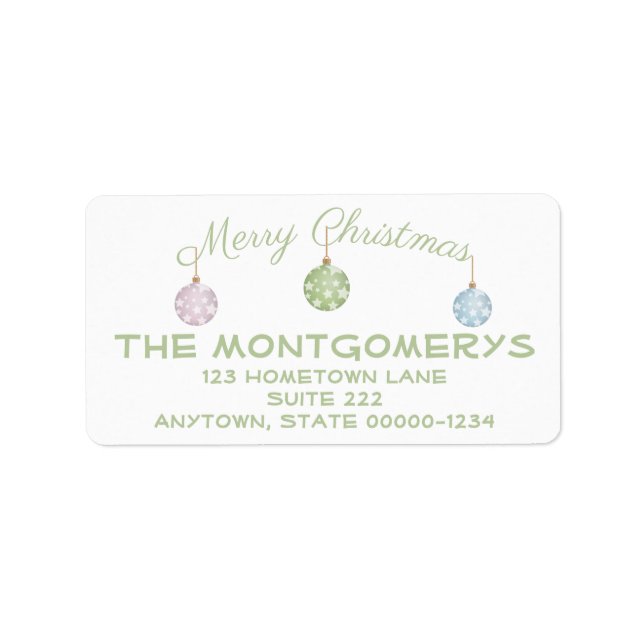 Trendy Pastel Green Christmas Ornaments Mailing Adressaufkleber (Vorne)