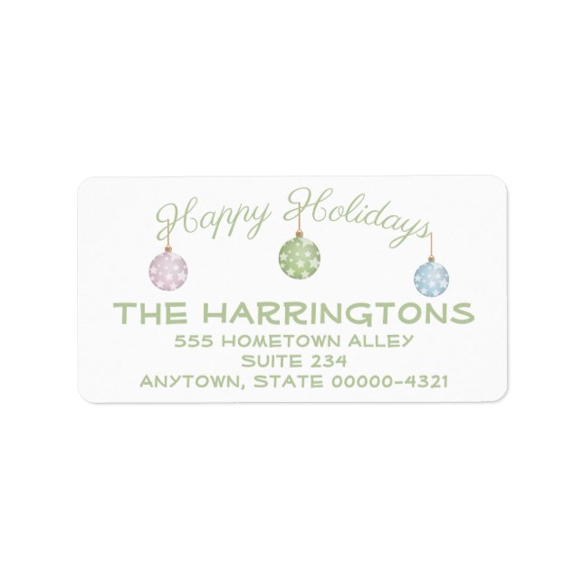 Trendy Pastel Green Happy Holidays Ornaments Adressaufkleber (Vorne)