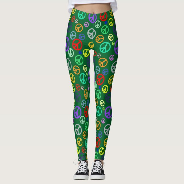 Trendy Peace Symbol Pattern in vielen lustigen Far Leggings (Vorderseite)