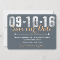 Trendy Peach & Gray Save the Date