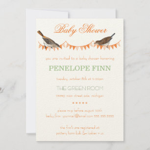 Trendy Peach Green Bunting Bird Baby Dusche Einladung