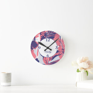 Trendy Peach & Navy Muster 8-in Acrylwand Runde Wanduhr