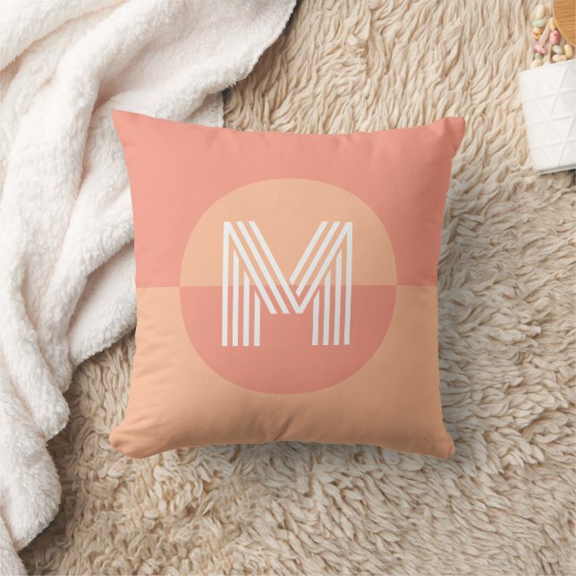 Trendy Peach Pink Geometric Modern Monogram Kissen (Decke)
