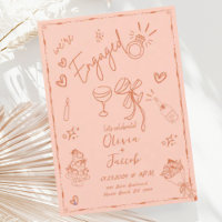 Trendy Peach Rust Hand gezeichnete Engagement Part