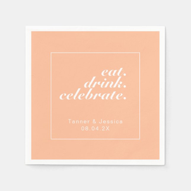 Trendy Peach & White Moderne Minimalistische Hochz Serviette (Vorderseite)