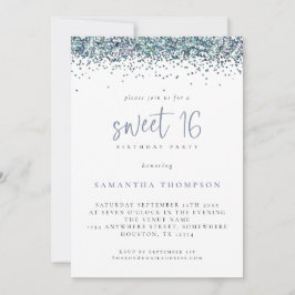 Trendy Peacock Blue Glitzer Sweet 16 Birthday Einladung
