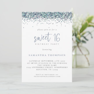 Trendy Peacock Blue Glitzer Sweet 16 Birthday Einladung