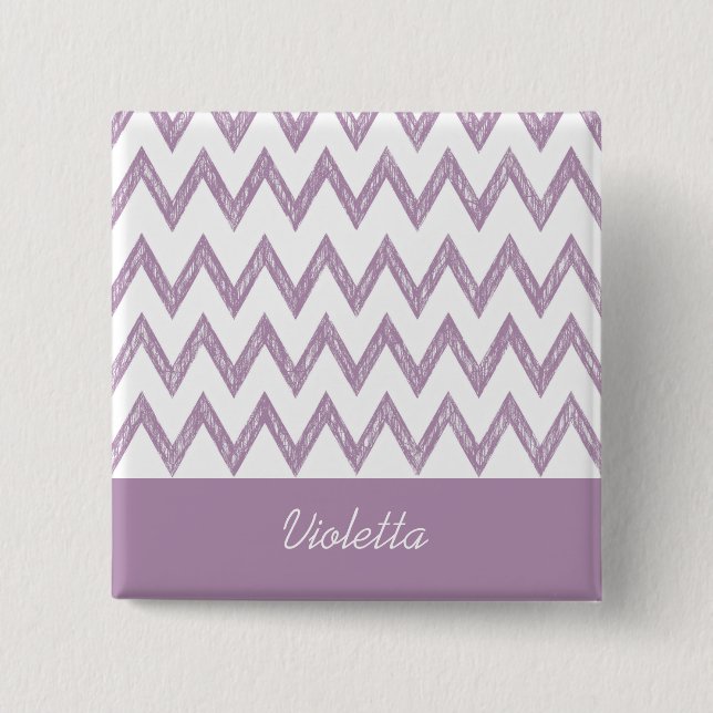 Trendy Pencil Lila Zickzack Zigzags und Name Button (Vorderseite)